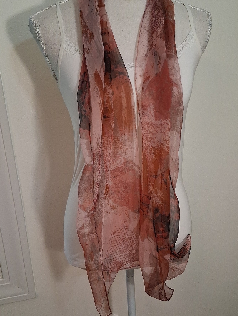 Lightweight Mauve Abstract Print Sheer Scarf - Women Accessories